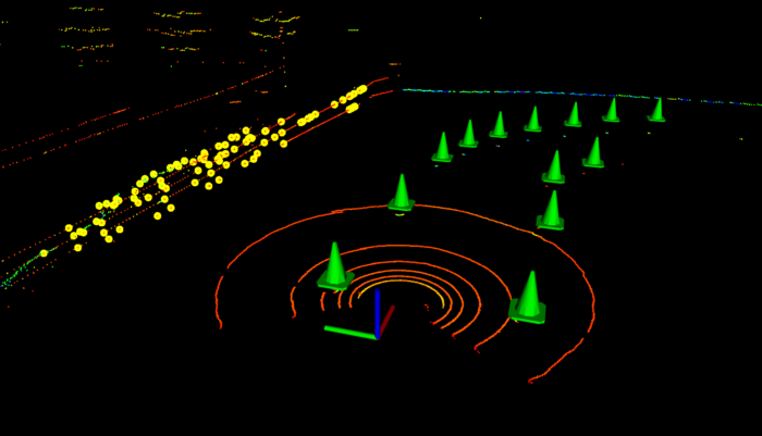 Barriers on the side of the track removed by euclidean clustering and nearest neighbour filter